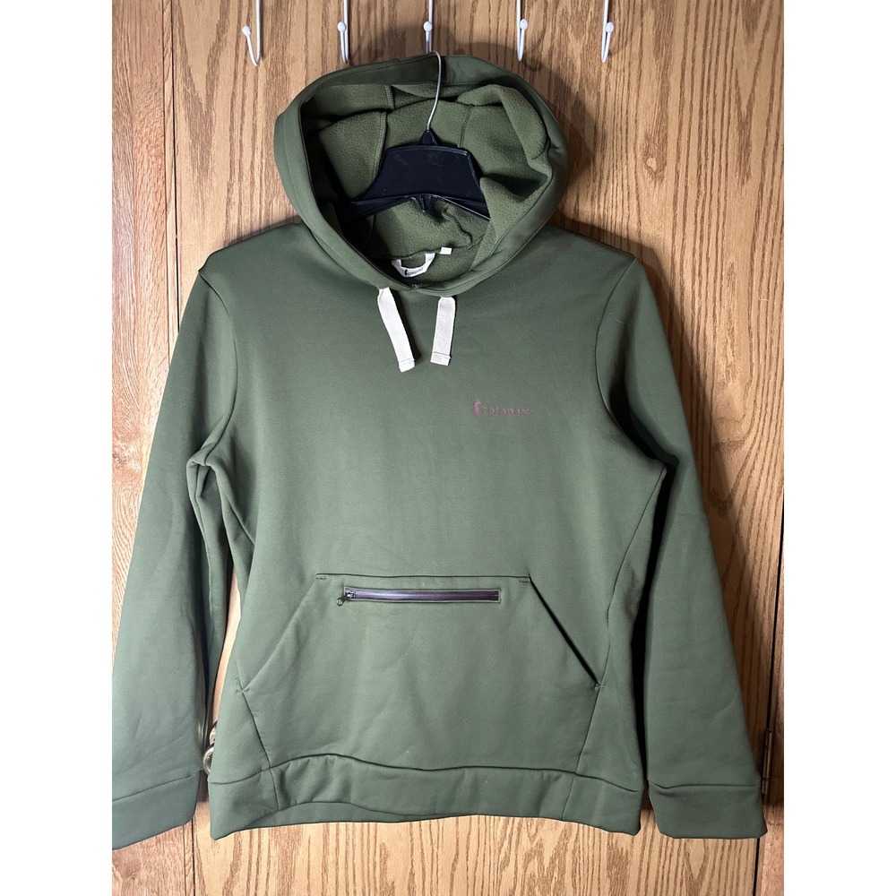 Cotopaxi Mens Fleece Pullover Hoodie Olive Green Zippered Pocket Size Medium